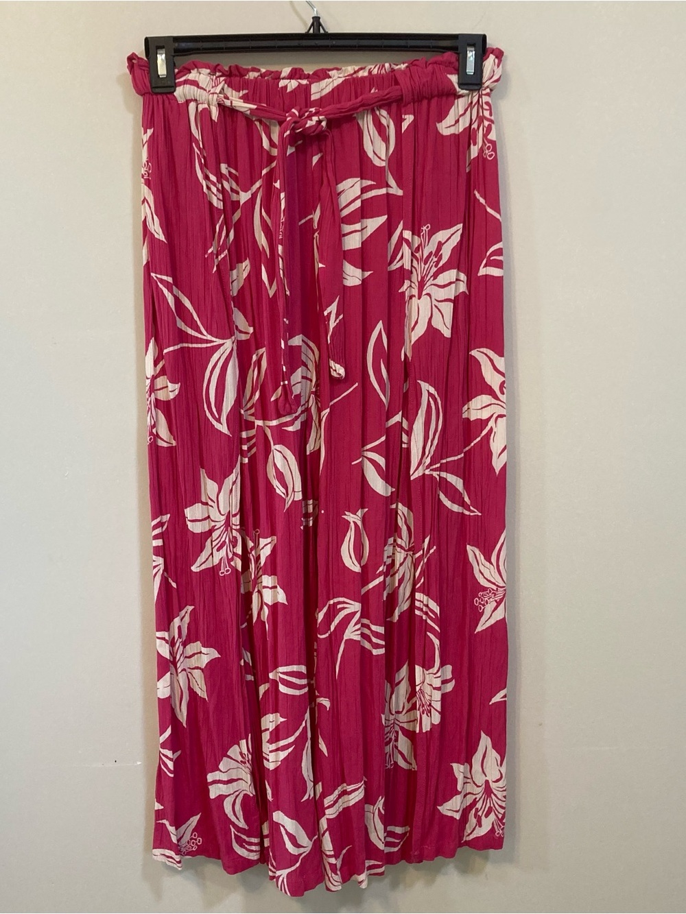 Angie Front Slit Palazzo Wide Leg Pants Womens Sz M Floral Pink Cream Boho